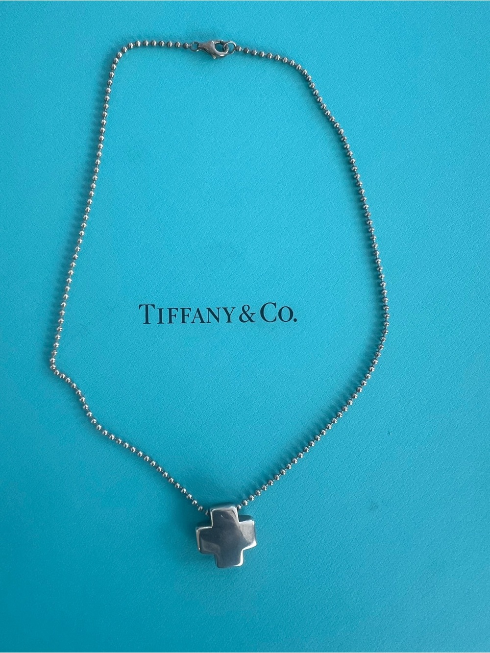 Tiffany & Co. Silver Swiss Cross Pendant on Ball Chain - Silver